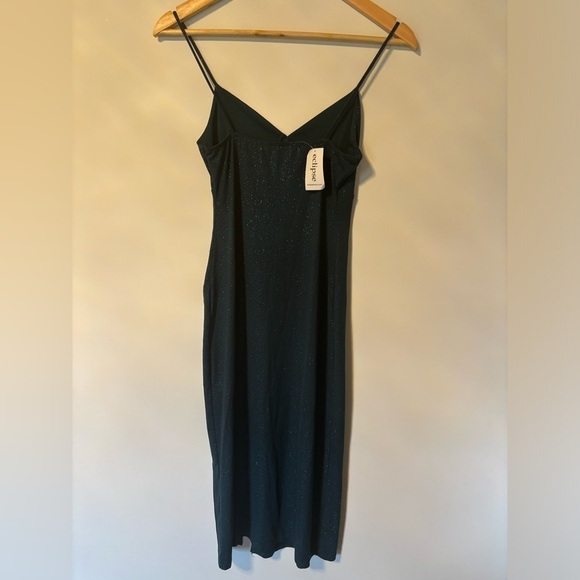 Eclipse-Glitter Spaghetti Strap Midi Dress- Green - Picture 4 of 5
